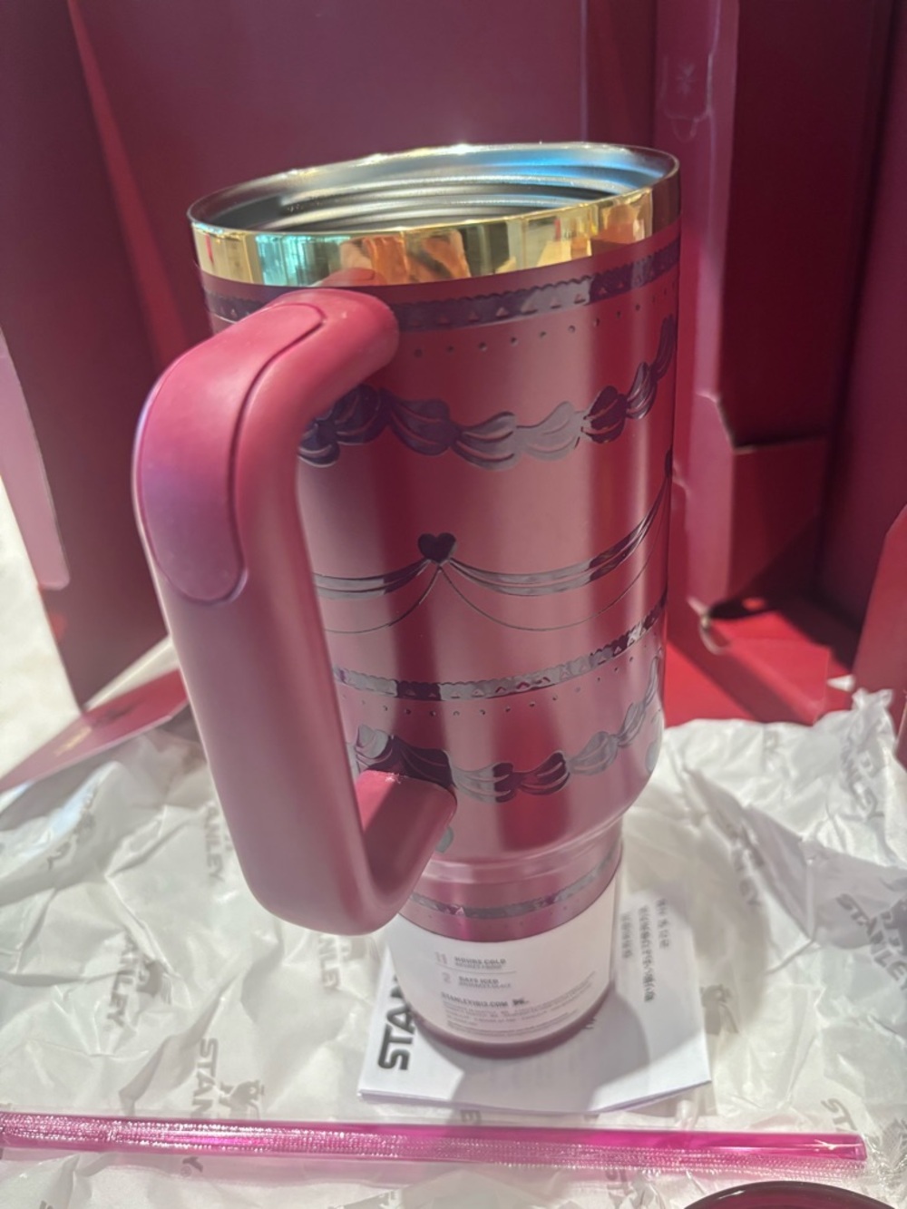Stanley Metallic Pink Cherry-Accent Insulated Tumbler with Handle - Picture 10 of 12